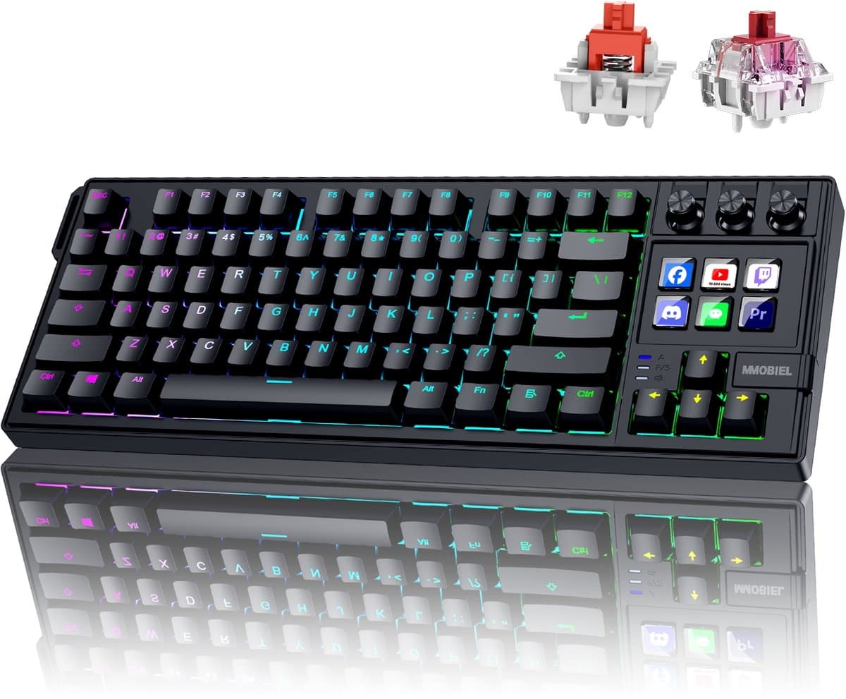 Mechanisch Toetsenbord met Shortcut keyboard van MMOBIEL - QWERTY Hot-Swappable RGB Keyboard met 6 Programmeerbare LCD Macrotoetsen & 3 Draaiknoppen voor Streamen, Videobewerking — afbeelding 1