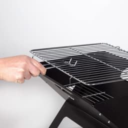 Draagbare inklapbare grill staalkolen zwart rechthoekig draaggreep 45x29x30cm eenvoudig monteren transporteren barbecue camping terras. — thumbnail 3