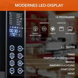 Heinrich´s HMO 8402 Mini-oven met hete lucht - 30L – met touch-bediening - kleine oven met draaispit, airfryer-inzetstuk – binnenverlichting - 1600W — thumbnail 8