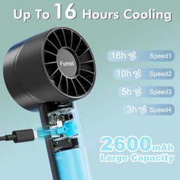 Klein Draagbaar Ventilator - Super Krachtige Turbo Handventilator met Oplaadbare USB Batterij voor 16 Uur Gebruik - Persoonlijke Handventilator voor Kantoor en Reizen — thumbnail 4