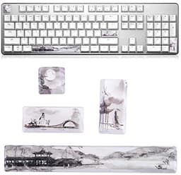 4 Key Set Durable Fashion Professional DIY Key Kit for Mechanical Keyboards Space+ESC+Enter+Numpad Enter Key Elegant Lands e Painting Design (Shanshui keycap 4 keys) — thumbnail 3