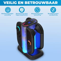 Charging Station - Geschikt voor Nintendo Switch 2 - Oplaadstation voor 4 Joy-Cons - Docking Station - Magnetisch - Inclusief USB-C Kabel - RGB Verlichting - LED-Indicator - Zwart — thumbnail 4