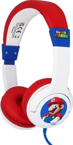 Super Mario - kinderkoptelefoon met volumebegrenzing - verstelbaar - comfortabel (wit/rood) — thumbnail 1