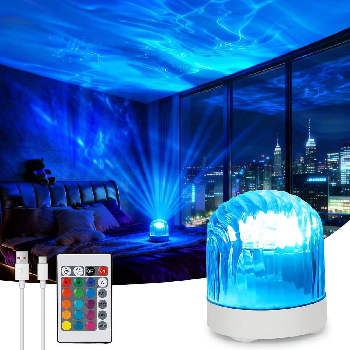 Northern Lights-sterrenhemelprojector, dimbare sfeerverlichting met 16 kleuren en instelbare helderheid, oplaadbare nachtlamp-projector met afstandsbediening, sfeerverlichting voor slaapkamer, plafond, feestjes, gaming en babykamers [Energieklasse G] — afbeelding 1