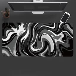 Nexara - Muismat XXL - Bureau Onderlegger en Gaming Mousepad - 90 x 40 cm - Swirl Zwart en Wit — thumbnail 2
