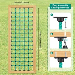 Klimnet voor kinderen met installatiebasis voor houten frames van 91,4 cm × 274,3 cm, 453,6 kg capaciteit vrachtklimnetladder voor speelplaatsen, boomhutten, schommelsets en — thumbnail 3