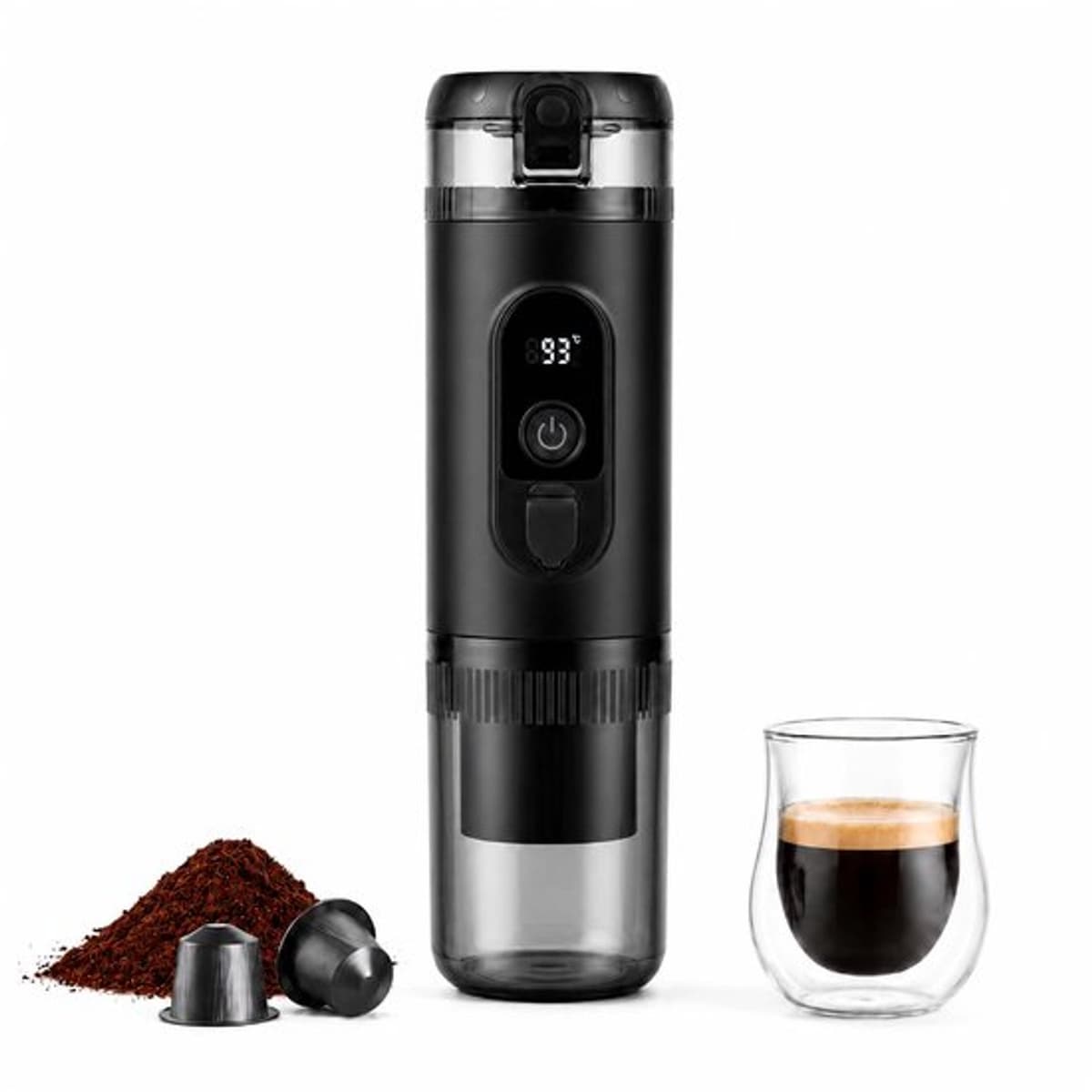 Draagbare koffiezetapparaat, espressomachine, 2-in-1, oplaadbaar, zelfverwarmend, compatibel met NS-capsules en gemalen koffie, mini-koffiezetapparaat, USB-C, voor reizen, camping, auto, kantoor — afbeelding 1