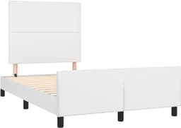 Bedframe met hoofdeinde, wit, 120 x 200 cm, kunstleer, hotelbedframe, bedframe voor slaapkamer, logeerkamer, bedframe, familiebed voor slaapkamer, hotel, logeerkamer — thumbnail 5