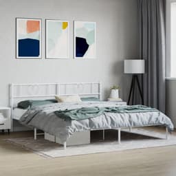 Bedframe met hoofdeinde metaal wit 183 x 213 cm Telaio per camera da letto Cornice da letto per soggiorno Struttura del letto dell'hotel Adatto per camera da letto — thumbnail 1