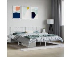 Bedframe met hoofdeinde metaal wit 183 x 213 cm Telaio per camera da letto Cornice da letto per soggiorno Struttura del letto dell'hotel Adatto per camera da letto