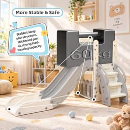 Glijbaan Voor 1-3 Jaar, Binnen- & Buitenglijbaan Jaar, Vrijstaande Glijbaan met Opbergruimte & Speeltelescopen, Tuinglijbaan, Kinderspeelplaats, Grijs-Wit, Module 1PCS — thumbnail 5