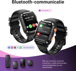 Blackview GPS Smartwatch Heren - W10Pro - Intelligent GPS Outdoor Sports Positioning Watch -Square Sporthorloge - Slim Horloge - Bluetooth Bellen en ChatGPT - Hartslagmeter - Slaapmonitor - LED Zaklamp voor Android en iOS- Zwart — thumbnail 4