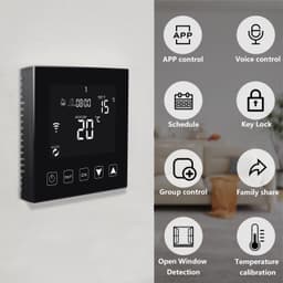 thermostaat WiFi voor elektrische vloerverwarming met sonde, Compatibel met Alexa, programmeerbare kamerthermostaat Smart APP & stembediening 16A Zwart — thumbnail 2
