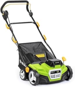 Verticuteermachine – Elektrische Gazonschraper – Mosverwijderaar – Gazonbeluchter – Accu Verticuteerder – Borstelloze Motor – Werkbreedte 38 cm met 16 Messen – 5 Instelbare Dieptes en Ergonomische Handgreep — thumbnail 3