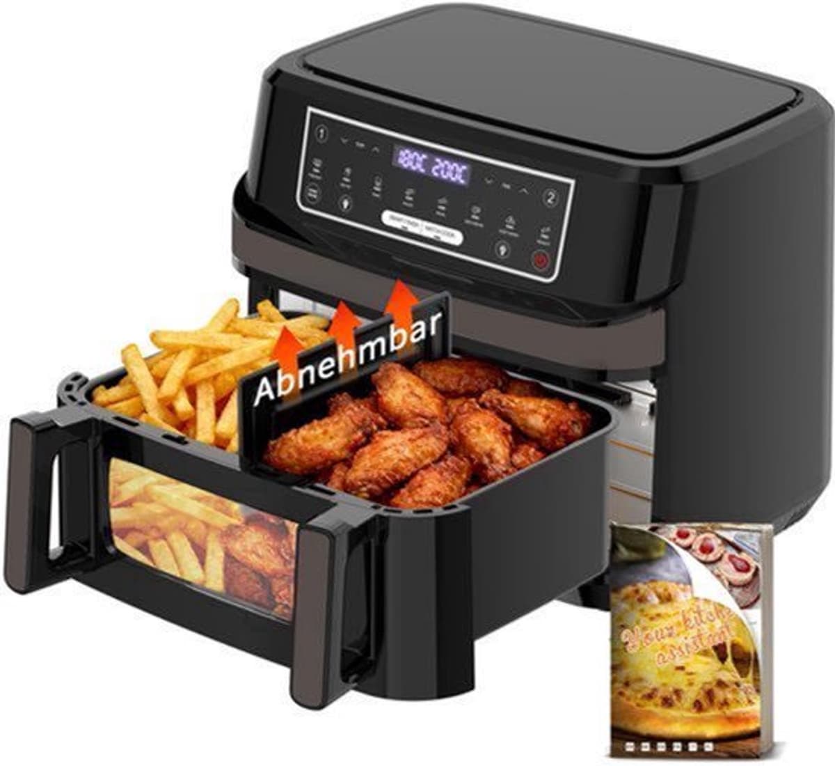 Heteluchtfriteuse 12 Liter - 2600 Watt Vermogen - Drukknop Bediening - Gemengde Kleuren - Grote Capaciteit — afbeelding 1