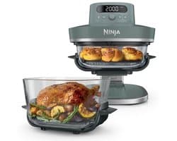 Ninja CRISPi PRO XL Glazen Airfryer met 7 kookfuncties - Airfryen, Bakken, Braden, Rijzen, Drogen. Max Crisp en Opnieuw krokant maken - 2.3 liter en 5.7 liter glazen schaal - PFAS vrij koken - Grijsgroen - AS101EUGY