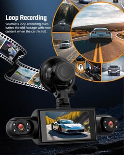 Dashcam voor auto - Zwart - 3 inch HD-scherm - 4-kanaals 1080p 360° auto-video-recorder - Voor personenauto's en SUV's — thumbnail 3