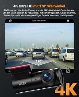 Dashcam voor auto - Zwart - 4K UHD - Met WiFi, Nachtzicht en G-sensor - Compacte Beveiliging voor Dagelijks Gebruik — thumbnail 2