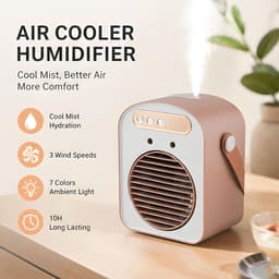 Mini Luchtkoeler met Verneveling - Draagbare Air Cooler en Luchtbevochtiger - Draagbare ventilator - USB Oplaadbaar - Voor Bureau, Slaapkamer en Kantoor — thumbnail 3