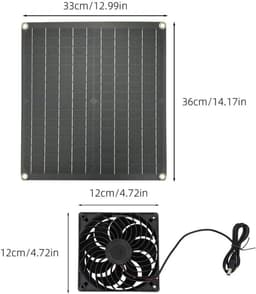 Zonne-afvoerventilator - Zonne-ventilator - Luchtcirculatie verbeteren - 4-ventilatorsysteem - 25W paneel - Zwart — thumbnail 3