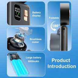 Draagbare handventilator - Mini USB fan - Persoonlijke verkoeling - 100 snelheden - 4000 mAh batterij - Zwart — thumbnail 3