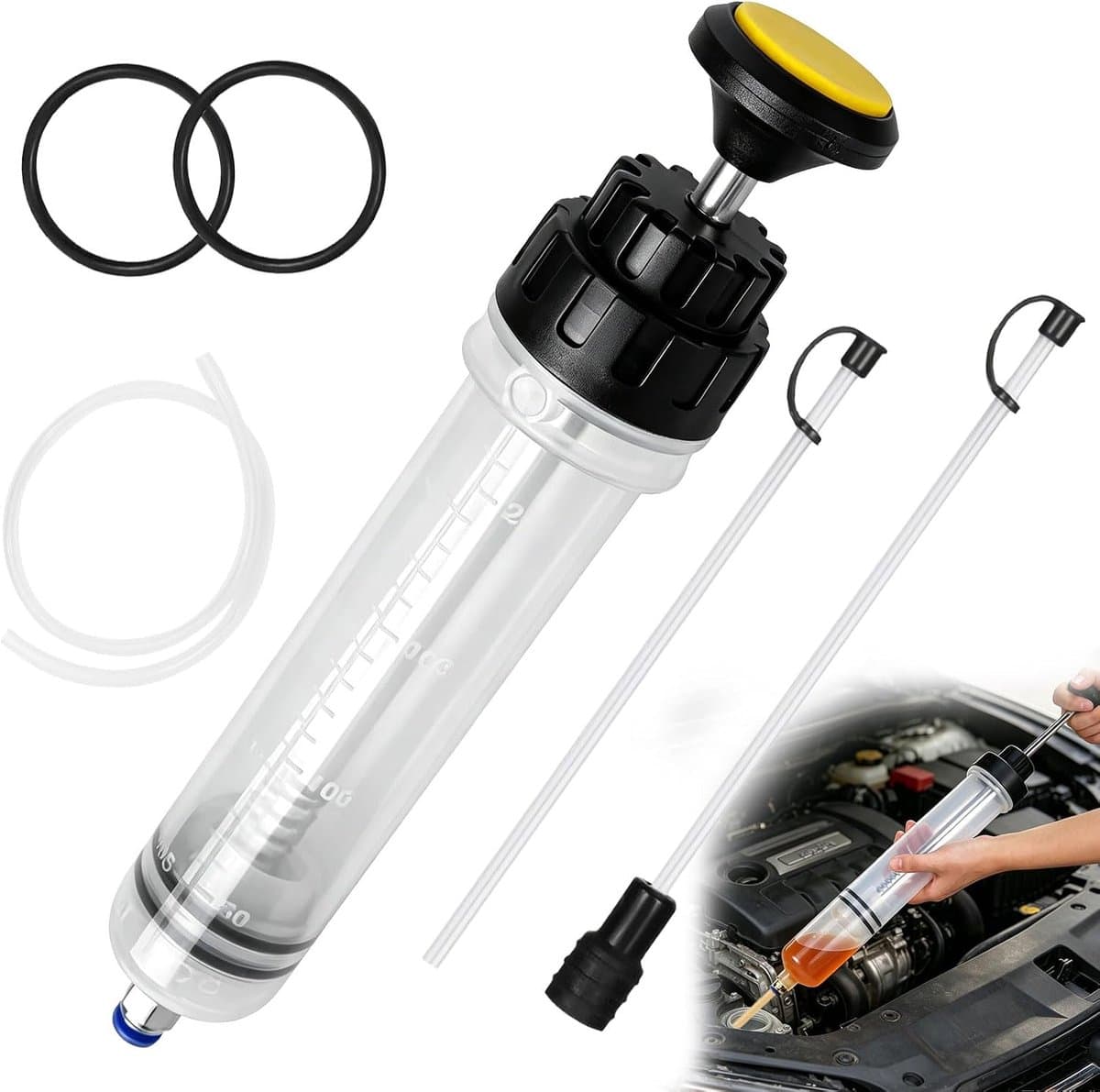 500 ml olieafzuigpomp met vulniveau-indicator en 60cm verlengslang, handmatige afzuigpomp voor olie, benzine en brandstof, vulpomp voor auto, motorfiets, grasmaaier en transmissieolie — afbeelding 1