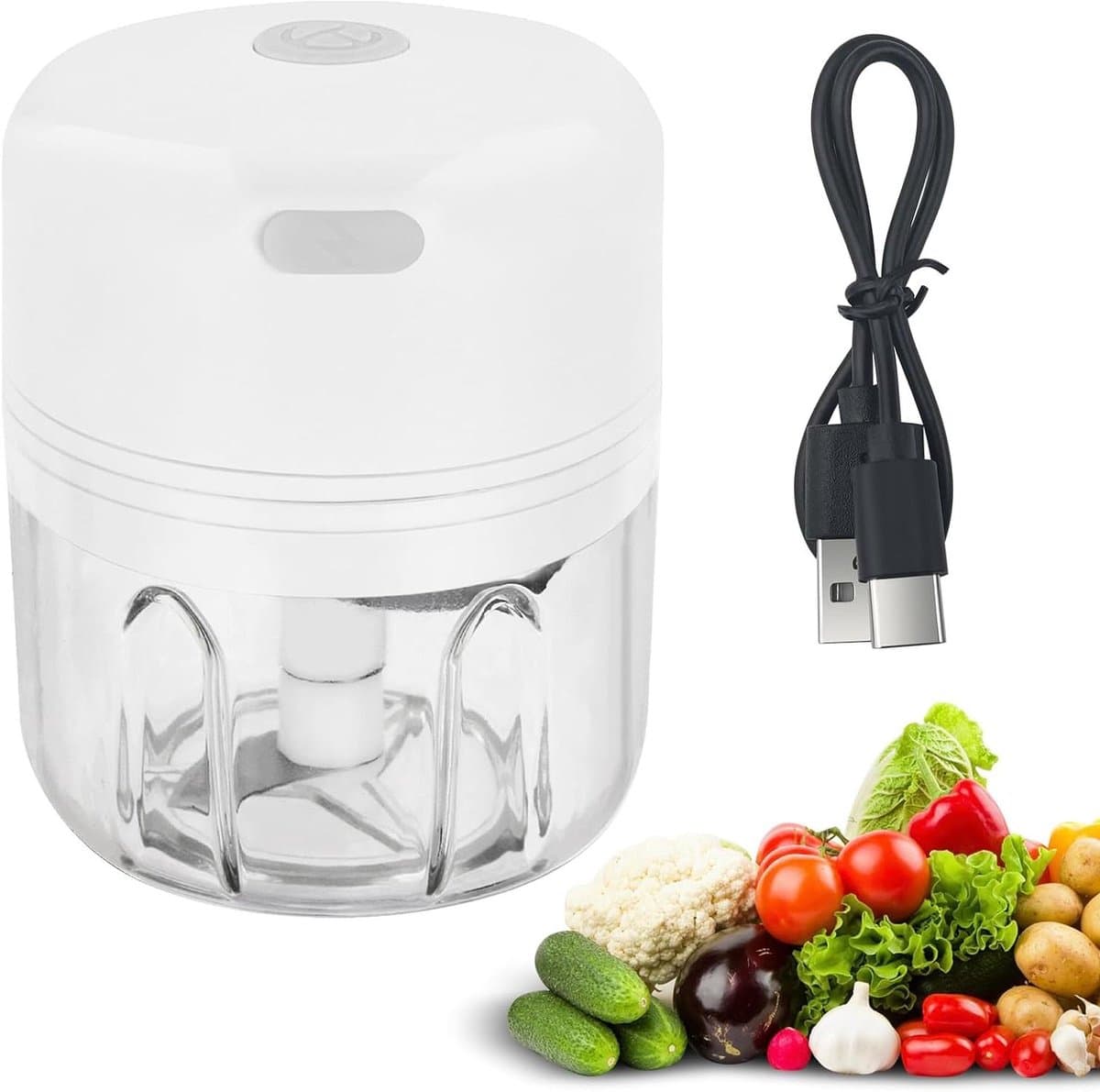 Keuken Snijder - Mini Mixer - Snel Ingrediënten Hakken - 3 Roestvrijstalen Messen - 250ml Capaciteit - Wit — afbeelding 1