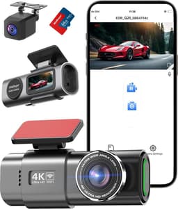 Dashcam Auto Voor en Achter 4K+1080P met WiFi - Loskoppelbare Camera - 64GB SD-kaart - 170°+140° Groothoek - Nachtzicht - Parkeerbewaking — thumbnail 1