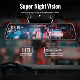 Dashcam voor Auto - 10 Inch Touchscreen Spiegelcamera - 1080P AHD Dashcam - Nachtzicht - Groothoek 170° - Parkeermodus - Inclusief 6M RCC BL - Zwart — thumbnail 3