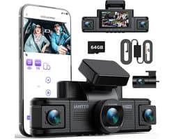 SnelShoppen - 4-Kanaals Dashcam Auto 360 Graden, 2K Infrarood Nachtzicht, 5GHz WiFi, Parkeermodus, Inclusief 64GB Kaart & Hardwire Kit
