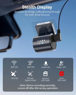 SnelShoppen - KAWA 4K Mini Dash Cam, Voice Control, Stealth Display, 2K HDR Nachtcamera, Ingebouwde Wi-Fi 6 & GPS, 24/7 Gebufferde Parkeermodus, Onder — thumbnail 2