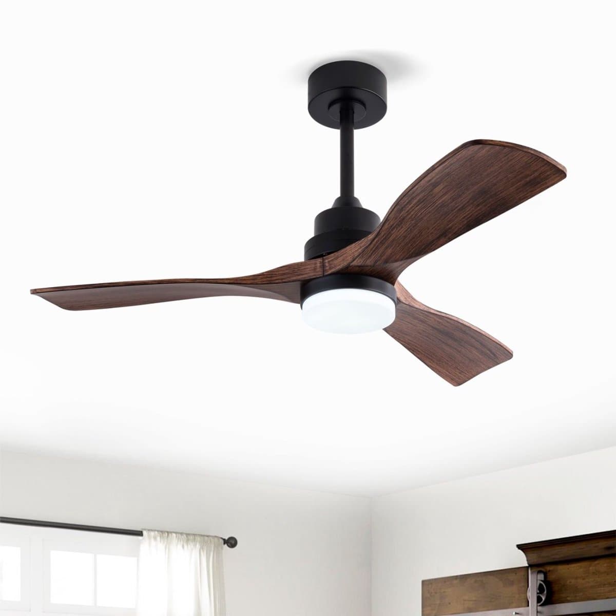 Bestverkochte Moderne 42-inch Plafondventilator met 3 Walnootbladen - Licht - Afstandsbediening - Stille Omkeerbare DC-motor - Geheugenfunctie - Boerderijstijl — afbeelding 1