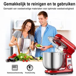 Keukenmachine 6L - 1200W - Staande Mixer - RVS Mengkom - 6 Snelheden + Pulse - LED Display - Inclusief Garde, Deeghaak & Platte Menghaak - Rood — thumbnail 3