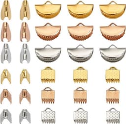 450 stuks lint krimpeinden in drie kleuren met rechthoekige en half ronde vormen, ideaal voor het maken van armbanden en sieraden — thumbnail 1