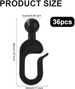 36 Stuks Kunststof Haken voor Prieelgordijnen, Zwart Prieelhaken Multifunctioneel Accessoires Gordijnrails voor Thuis Buiten Pergola's Patio's en Luifels — thumbnail 2