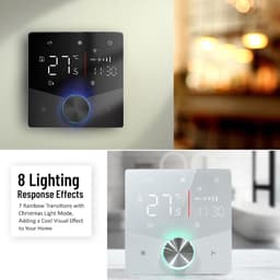 Slimme Thermostaat - Klimaatregelaar Temperatuurcontroller - Energiebesparing Thuis - 8 Lichteffecten Knop - 12.4 mm Dikte - Zwart — thumbnail 3