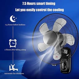 Wandventilator - Oscillerende Ventilator - Ruimte Koelen - Afstandsbediening - 1.4m Snoer - Wit — thumbnail 3