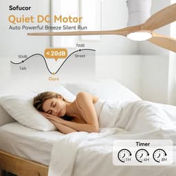Plafondventilator met Licht - Ventilator met Lamp - Comfort in Huis - Stille DC Motor - 132cm - Wit Hout — thumbnail 3