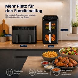 Heteluchtfriteuse - Airfryer Dubbele Kamer - Gezond Koken - Twee Kamers Boven Elkaar - 11 Liter - Zwart — thumbnail 4
