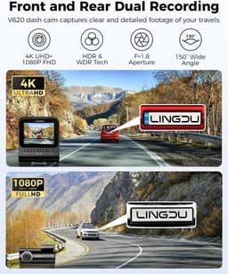Dashcam Voor en Achter - Autocamera Video Recorder - Veilig Rijden Vastleggen - 4K+1080P Resolutie - 170 Graden Hoek - Zwart — thumbnail 4