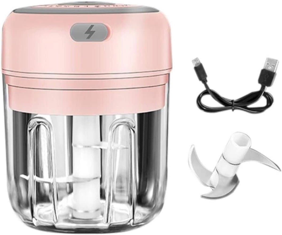 Elektrische Mini Hakker - Keukenmachine Groente - Snel Ingrediënten Snijden - Eén Druk Op Knop - 250 ml Capaciteit - Roze — afbeelding 1