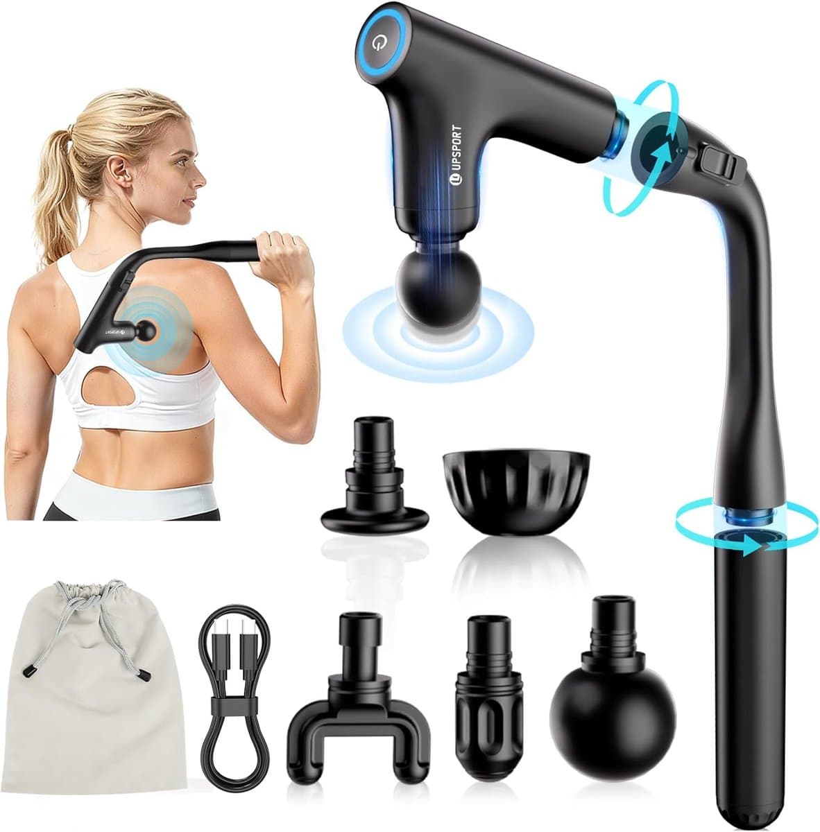 Spier massage apparaat - Percussie massage - Spierherstel na sport - Verlengbare handgreep - 39.5 cm lengte - Zwart — afbeelding 1