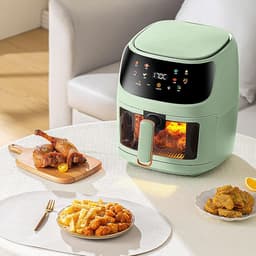 Heteluchtfriteuse met kijkvenster - Frituurpan zonder olie - Gezond koken - Watermist stoomfunctie - 8 liter capaciteit - Wit — thumbnail 3