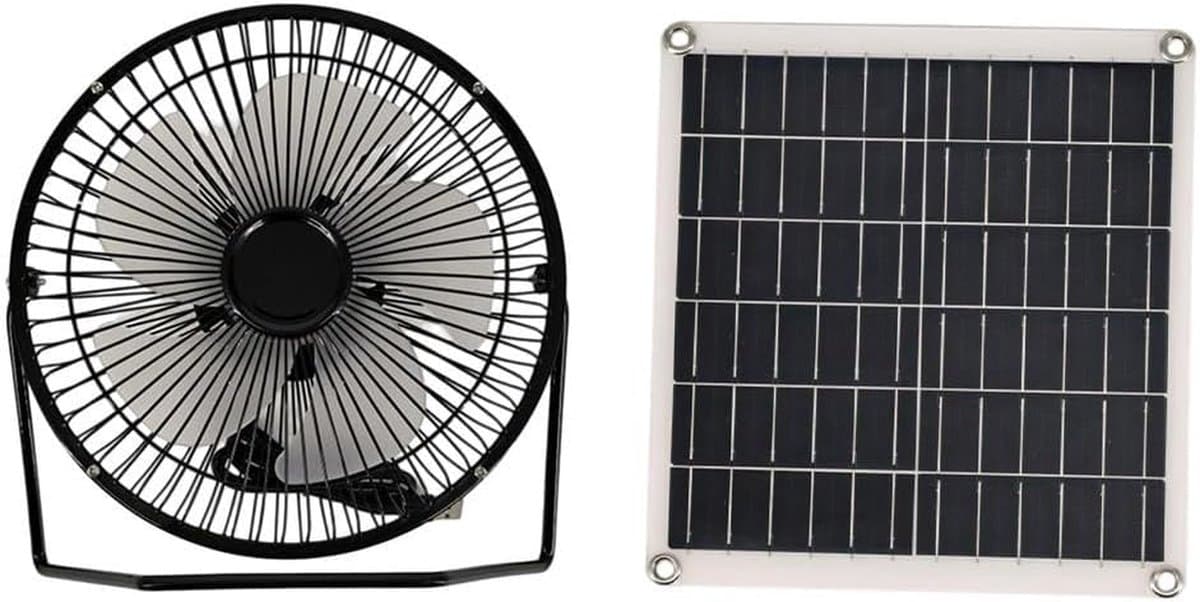 Zonnepaneel Ventilator - Draagbare Koeler - Kamperen Buiten - Zonne- en USB-kracht - 10W Vermogen - Zwart — afbeelding 1