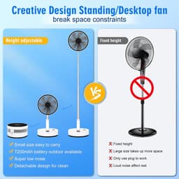 COOAU Statiefventilator - Zomerkoeling - Staande ventilator - Verkoeling woonkamer - Slaapkamer ventilator - Hittegolf oplossing - Verstelbare ventilator - Ventilator met afstandsbediening - Stille ventilator - Wit — thumbnail 3