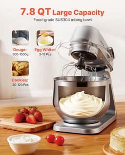 Keukenmachine – Keukenmixer – Keukenrobot – Foodprocessor – Mixer – 7,4L RVS Mengkom – 1800W Motor – 10 Snelheden – Inclusief Deeghaak, Garde En Platte Mengklopper — thumbnail 5