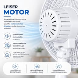Tafelventilator - Bureau ventilator - Aangename frisheid - 90 graden zwenkfunctie - 30 cm - Wit — thumbnail 2
