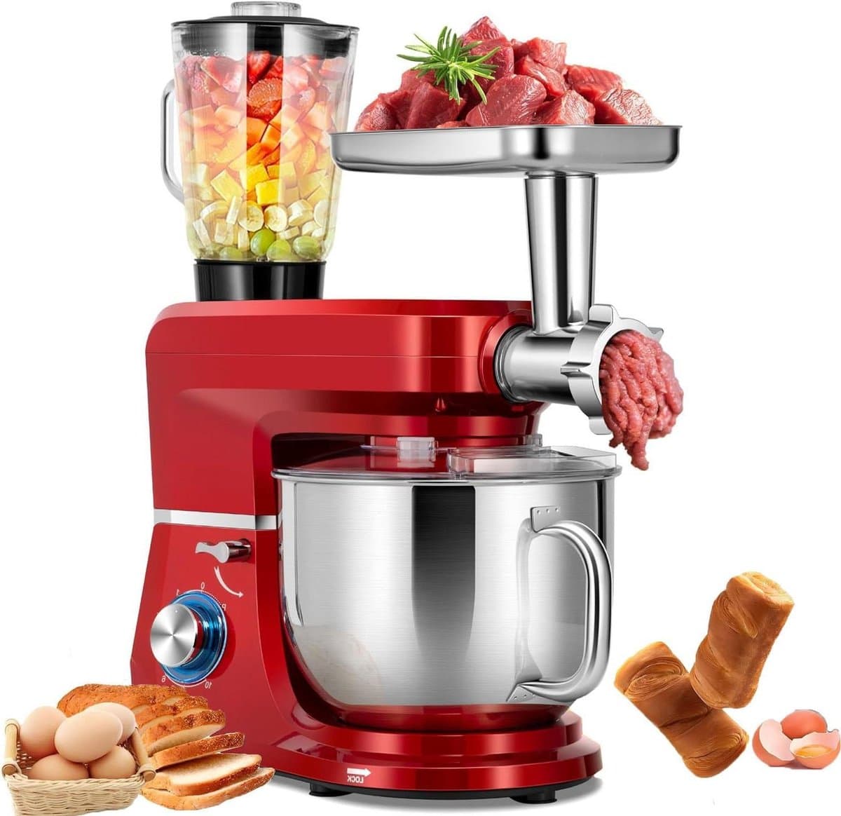 Keukenmachine - Mixer Deegmaker - Bakken Koken - Kantelbare Kop - 7 Liter - Rood — afbeelding 1