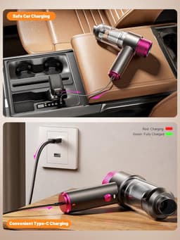 Autostofzuiger, draadloze handstofzuiger met krachtige zuigkracht van 16.000 Pa, draagbare 6-in-1 ministofzuiger voor de auto met ledverlichting, snelladen via USB-C, compacte handstofzuiger voor auto-interieurs, huisdierhaar en thuisgebruik. — thumbnail 5