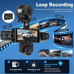 NHOPEEW Dashcam 1080P, 3,16 inch, 5 kanalen, cyclusopname - ShopVlot — thumbnail 2